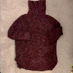 Free People Purple Loose Turtleneck  Sweater, Waffle Knit, Tunic Length